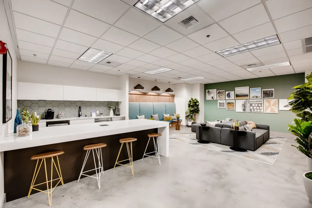 Resident lounge area with sofa at Chelsea Heights apartments in Downtown Tacoma